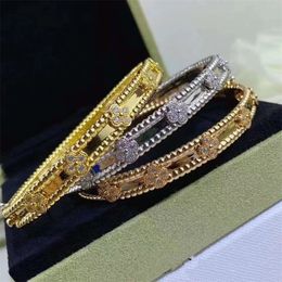 Kaléidoscope de luxe plein diamant trèfle à quatre feuilles bracelet créateur de mode bracelet en diamant pour hommes femmes cadeaux de vacances avec boîte
