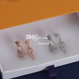 Luxe sleutel slotvormige oorbel Dangler Drop Studs Charm Diamond oorbellen Earddrops met geschenkdoos