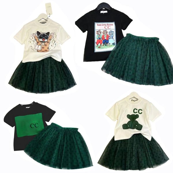 Ensembles de créateurs de luxe pour enfants, robe de princesse pour bébés filles, ensemble deux pièces, vêtements pour enfants, 2 pièces, jupe courte en gaze mignonne à la mode