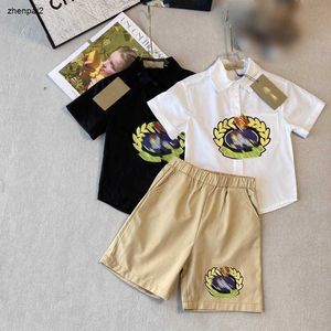 Luxe reversoverhemd voor kinderen pak zomerkind trainingspakken maat 100-150 overhemd met korte mouwen en kaki korte broek 24feb20