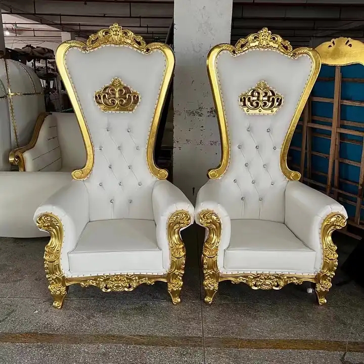Cadeiras luxuosas do trono do rei e da rainha para o branco alugado da cadeira do trono da festa de casamento 115