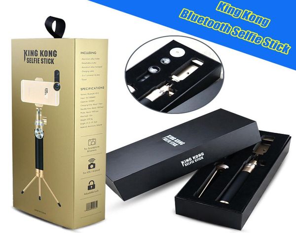 Lujo King Kong Bluetooth plegable Selfie Stick de mano de metal inalámbrico Monopod obturador remoto trípode extensible para iPhone 6S Pl9071388