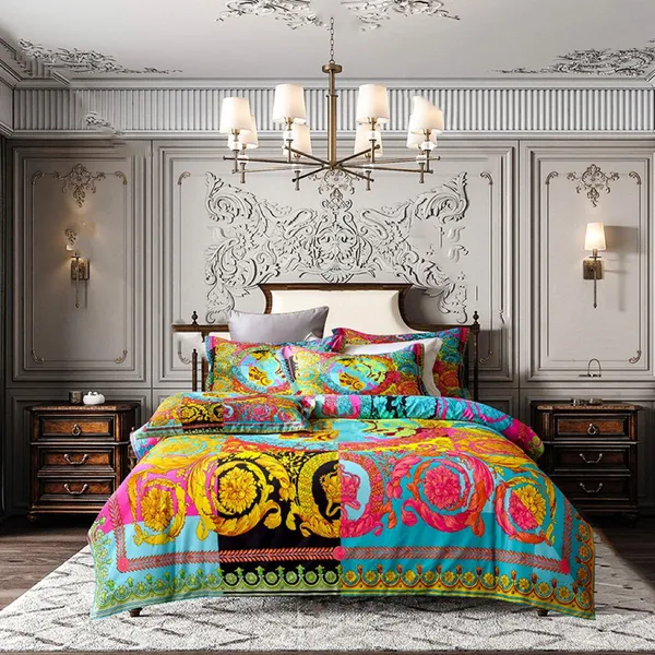 Ensembles de literie design de luxe king size motif bohème arc-en-ciel imprimé haut en coton queen size housse de couette taies d'oreiller de mode ensemble de couette couvre