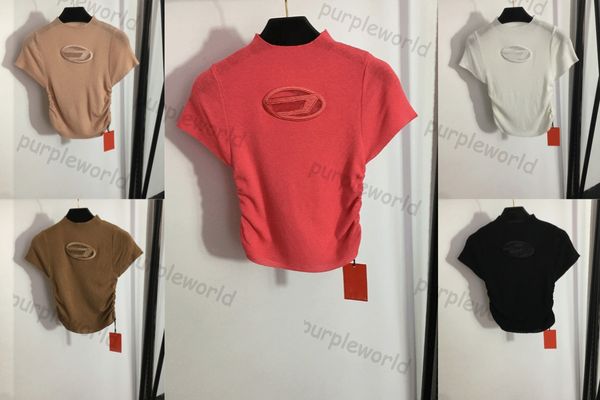 Luxe Tricot T-shirt Femmes À Manches Courtes Designer Pull Mode Tricot Découpé Sexy Clivage Top En Tricot