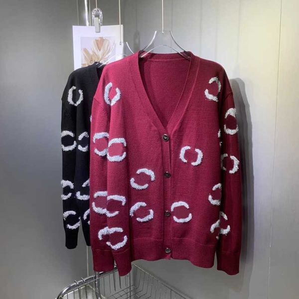 Cardigan tricoté de luxe pull Designer femmes col en v tricots décontracté haut ample brodé lettre tricoté manteau