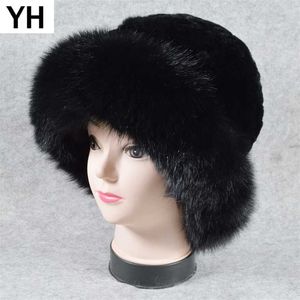 Luxe tricoté véritable véritable chapeau de fourrure bonnets solide Rex lapin casquettes hiver dame fête mode chapeau Skullies 211119