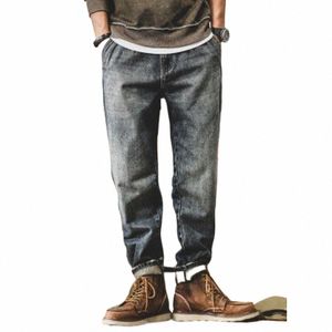 Vêtements coréens de luxe Vintage Distred Jeans à jambe droite pour hommes avec grande poche Pantalon en denim cargo coupe ample pour homme i99Y #