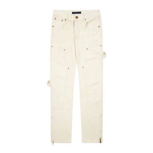 Luxe L heren- en damesjeans Klassieke letterprint Outdoor casual broek Comfortabele witte jeans met reliëf Geschikt voor het dragen van 10A herenkleding het hele jaar door