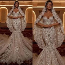 Luxe Kant Applique Zeemeermin Trouwjurken Sweetheart Illusion Rits Terug Sweep Trein Bruid Jurk vestido de noiva 2024