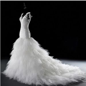 Vestidos de novia Mermaid sin espalda de encaje de lujo SEXY VNECK TULLE SKIRT Vestido Ruffle Bridal Gowns 2015 Real Image Vestidos 8932097