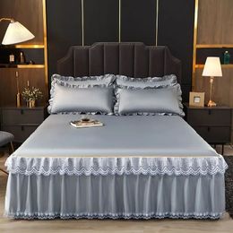 Jupe de lit en dentelle de luxe lit d'été à la linge de rayonne en satin solide linge simple Double Queen King Size feuille 240415