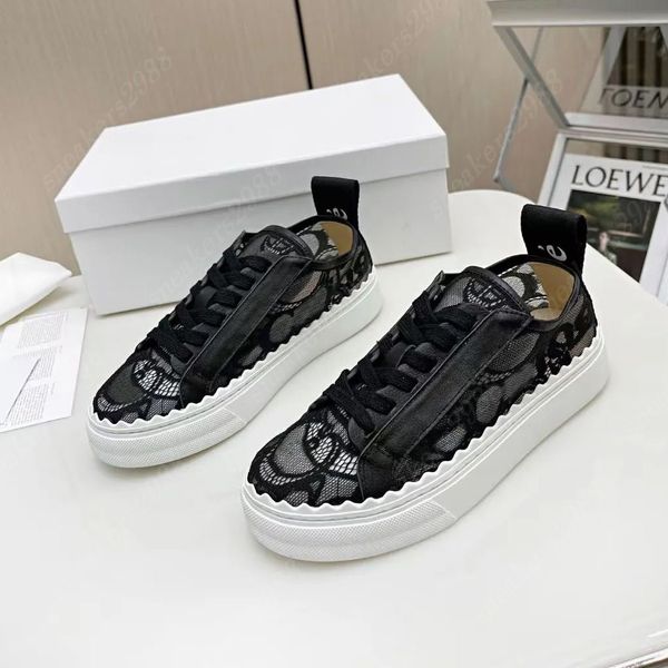 Chaussures de chaussures en toile de dentelle de luxe Laurens Chaussures de sport Pure Femmes Blancs Pure Lace Broidered Casual Chores Sports Traine Chaussures Chaussures de jogging en cuir authentiques