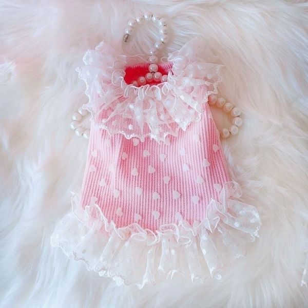 Luxe Dentelle Rose Chien Robe De Soirée De Mariage Chat Pet Princesse Jupe Tutu Arc Pour Les Petites Filles D'été Chemise Vêtements Y200330