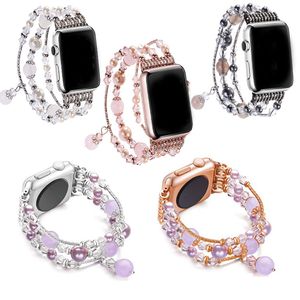 Bracelet de luxe pour dames Bracelet en perles d'onyx pour Apple Watch Band 41mm 45mm 44mm 42mm 40mm 38mm Bracelet iWatch Series 7 6 5 4 3 Bracelet de montre Accessoires intelligents