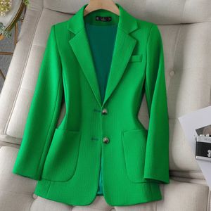 Dames de luxe vert costume veste femmes automne à manches longues bureau dame Blazers haut Streetwear costumes décontractés pour les femmes 240226
