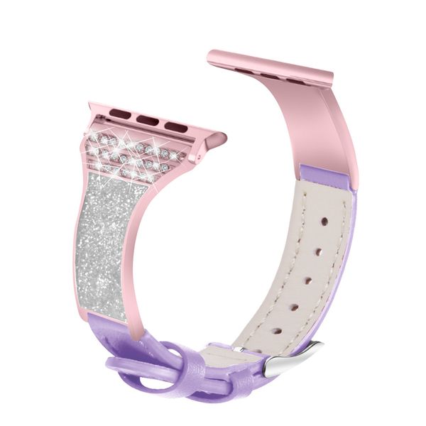 Bracelet en cuir de diamant de luxe pour dames pour Apple Watch Series 7 6 5 4 3 Bracelet Ceinture Iwatch Band 45mm 41mm 40mm 44mm 38mm 42mm Bracelet de montre à paillettes Accessoires de bracelet