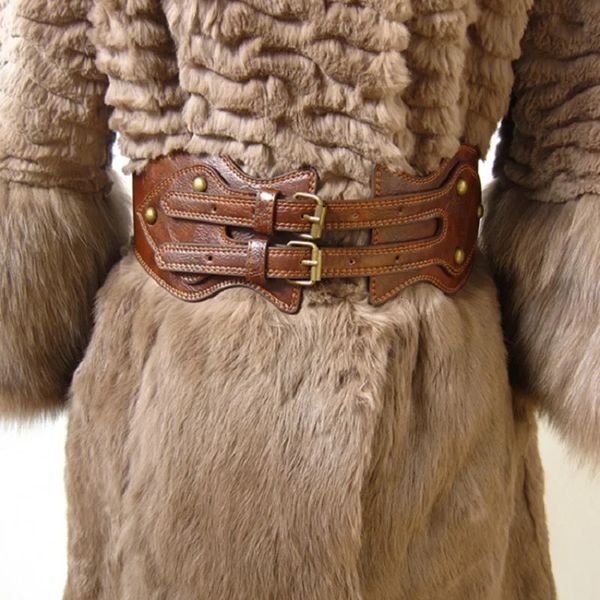 Luxury dames large ceinture élastique pour femme en manteau robe de chemise double aiguille en cuir de boucle sauvage
