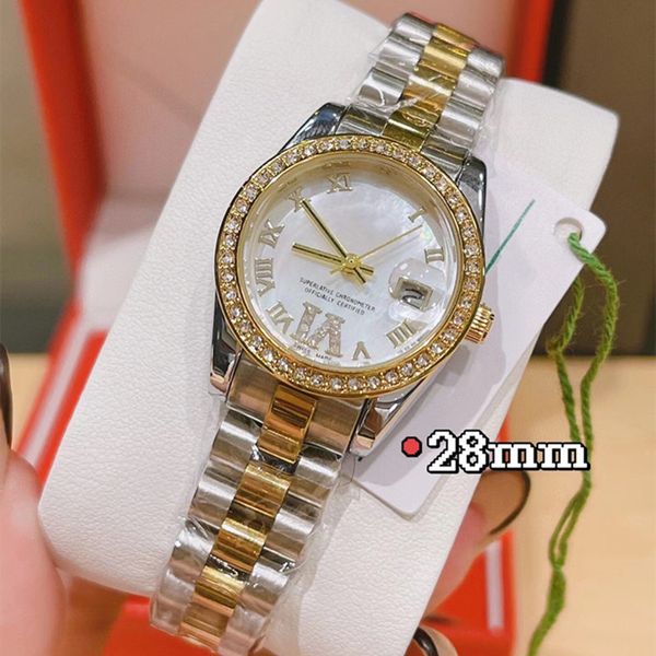 Luxury Lady Watch Top Brand Designer Gold Diamond Bisel Relojes para mujeres de 28 mm Relojes de pulsera de cita automática para mujeres Regalo del Día de la Madre de San Valentín