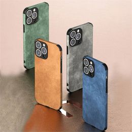 Luxe Lambskin Pu Leather Case voor iPhone 13 12 11 14 Pro Max Mini XR XS X 8 7 Plus SE Soft Silicon Shockproof Telefoonhoes