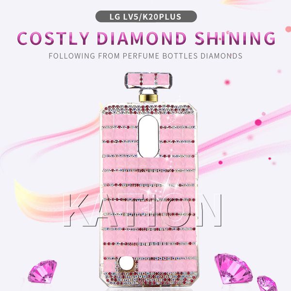 Estuche de piedra de diamante 3D con cadena de cordón de lujo para LG Stylo 4 K10 2018/K30 Q7 Aristo2 LV3/MS210 LV5/MS250 Estuche para botella de perfume