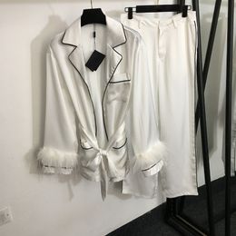 Luxe Revers Hals Pyjama Sets Dames Nachtkleding Persoonlijkheid Zak Designer Jas Broek 2 Kleuren Vrouwelijke Lounge Pak Set