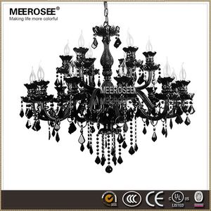 Grand lustre en verre noir de luxe, éclairage d'intérieur, lustre en cristal de qualité supérieure, lampe à suspension pour salon, hôtel avec 18 bras MD1003