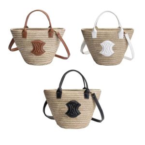 Luxe grande capacité paille sac de plage femmes sacs fourre-tout Designer femmes sac à bandoulière carte raphia tissé plage Resort sac