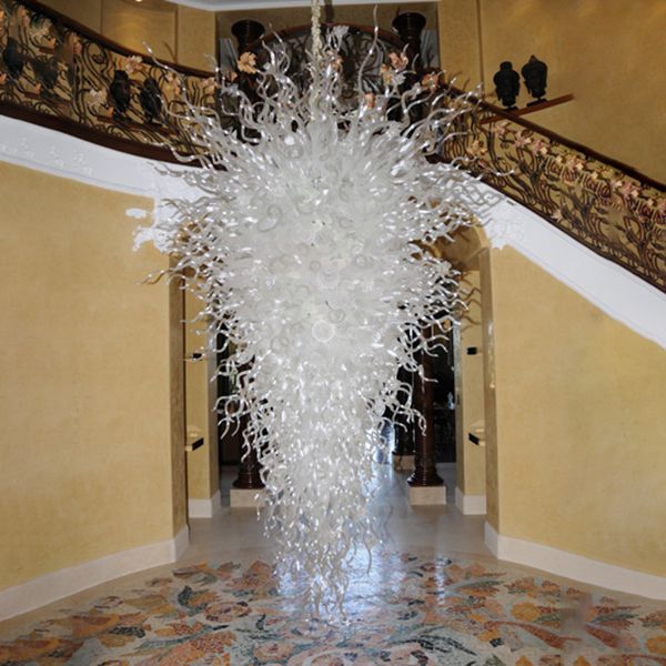 Lámparas de araña grandes para boda, lámparas colgantes de cristal modernas blancas, Lustres de 72 pulgadas de largo, lámpara de araña de cristal de Murano, accesorio de iluminación, vestíbulo, escalera, casa