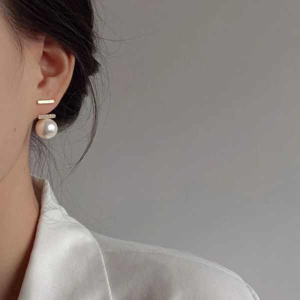 Boucles d'oreilles de luxe en forme de grande perle, pendentif géométrique, tendance 2024, or jaune 14 carats, bijoux exquis pour femmes