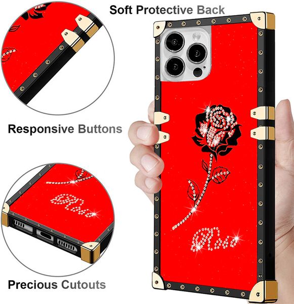 Fundas de teléfono cuadradas con flores láser de lujo para iPhone 13 Pro Max 12 mini 11 PROMAX XR XSMAX X 7 8 plus 6SP Diseñador de moda Rose Peony Funda a prueba de golpes