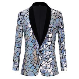 Luxe Laser Sequin Tuxedo Blazer veste hommes un bouton châle revers robe Costume Blazer mâle fête scène bal chanteur Costume Homme 240306