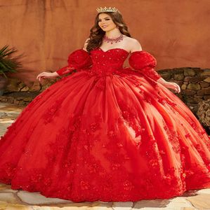 Luxury Lavender Quinceanera Robes avec des fleurs 2022 Sweetheart Puff Sleeves Robe de bal robe de bal moelleuse rouge 15 ans XV Vestidos de 15 Anos Robe Bal Mediéval
