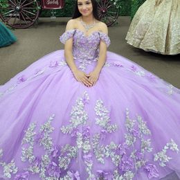 Robe de luxe Quinceanera brillante à la lavande, avec des Appliques de fleurs, robes de bal d'anniversaire, robe Corset pour 16 ans, 2024