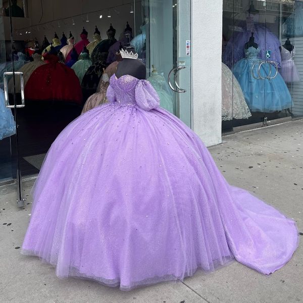 Vestidos De quinceañera De princesa lavanda De lujo, Vestido De fiesta De cristal con cuentas, Vestido De tul elegante y dulce De 15 16 anos