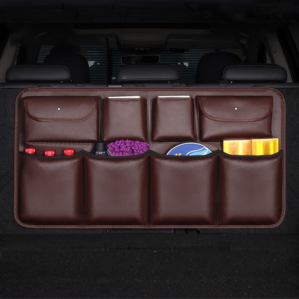 Cuir de luxe 8 poches organisateur pièces automobiles siège arrière sac de rangement coffre de voiture multipoches rangement rangement intérieur accessoires 311W