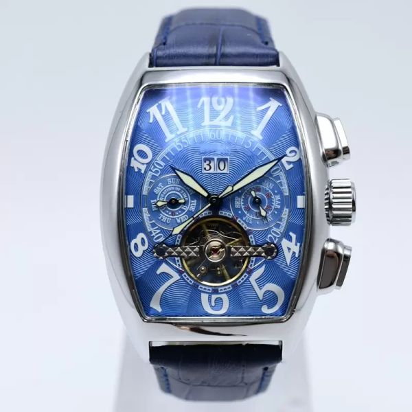 Bracelet en cuir de luxe tourbillon mécanique hommes montre livraison directe jour date squelette automatique hommes montres cadeaux montre-bracelet lumineuse