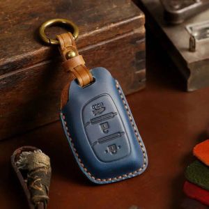 Luxe Lederen Auto Smart Key Case Cover Fob Protector Sleutelhanger Accessoires voor Hyundai IX35 Elantra Custo