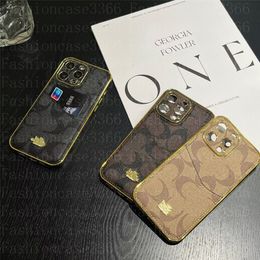 Case de iPhone de cuero de lujo - Compatible con iPhone 15 Pro Max 14Pro 14 13 12 11 Pro Max, Carta Impres. Cubierta de protección contra la caída dorada