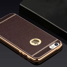 Luxe lederen patroon Zachte TPU-hoesje voor iPhone 11 PRO XS MAX X 5 5S SE 6 6S 7 8 Plus Plating Retro Telefoon Achterkant Coque Shell