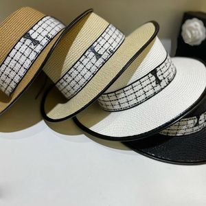 Geometrie Design Women Straw Hats Lady Plaid Patroon Flat Top Brim Hats vrouwelijke straatbrief Mode Caps