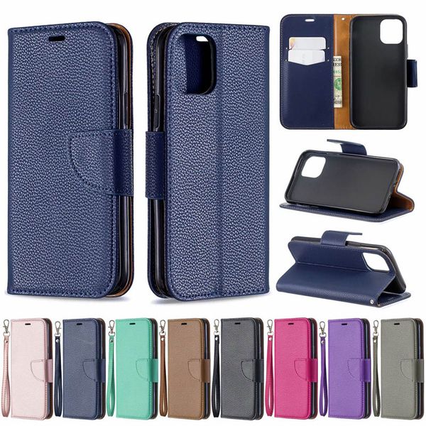 Funda tipo billetera de cuero de lujo para iphone, funda con tapa con ranura para identificación, diseño de cuchillo Leechee Litchi, 14, 13, 12, 11 Pro Max, XS, XR, 8, 7, 6S Plus