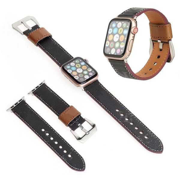 Sangle de montre de montre en cuir de luxe pour Apple Watch Band 45 mm 44mm 42 mm 41 mm 38 mm 40 mm 49 mm Iwatch 4 5 6 7 8 Série G Leir du cuir coloré