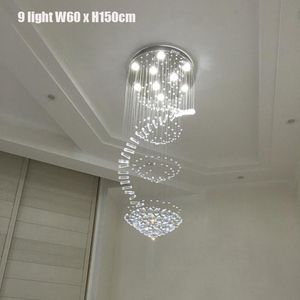 Luxe LED Regendruppel Kroonluchter Crystal Light GU10 LED Bulb Lampen Inbouw Trap Trap Verlichtingsarmatuur Roestvrij staal Koud Wit 110V 220V