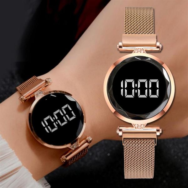 Luxe LED Femmes Bracelet Magnétique Montres Or Rose Numérique Robe Montre À Quartz Montre-Bracelet Dames Horloge relogio feminino179S