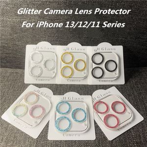 Étuis en verre de luxe pour iPhone 13 12 11 Pro Max, protecteur d'objectif d'appareil photo, lunettes à paillettes en diamant, couverture d'objectif