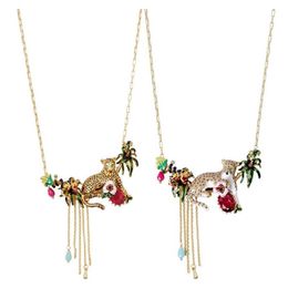 Luxus Leopard Edelstein Quaste Halskette Übertrieben Anhänger Tier Edelstein Blumen Halsketten Für Frauen Partei Schmuck Accessories209s