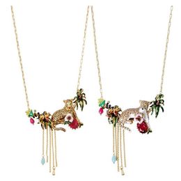 Luxe Luipaard Gem Kwastje Ketting Overdreven Hanger Dier Gem Bloemen Kettingen Voor Vrouwen Partij Sieraden Accessoires2283