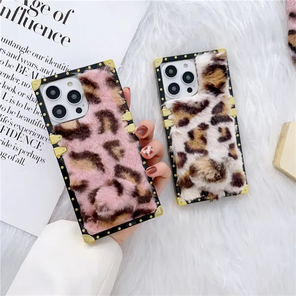 Estuche para teléfono Vogue de piel con estampado de leopardo de lujo para iPhone 14 13 12 11 Pro Max Samsung Galaxy S23 Ultra S22 S21 S20 Moda para mujer Cubierta trasera peluda a prueba de golpes