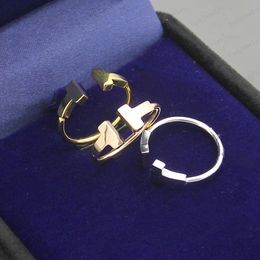 Luxe brieven paar eenvoudige ring designer klassieke sieraden 18K verzilverde roos bruiloft groothandel verstelbaar met doos