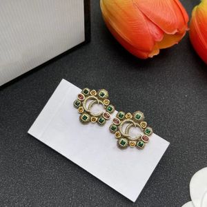 Luxe letters Designer Brand Stud -oorbellen Retro Vintage koper Kleurrijke Crystal Stone Oor Ringen Sieraden voor vrouwenfeest met geschenk oorbel voor dame vrouwen